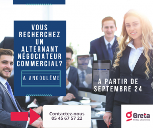 Affiche de la formation en alternance titre professionnel négociateur technico-commercial 2024 du Greta Poitou-Charentes